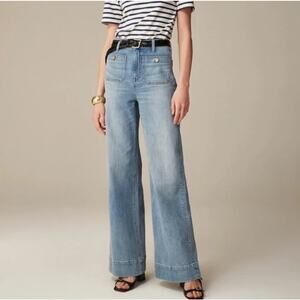 J. Crew Sailor Denim Trouser Wide Leg Jeans In Blue River Size 32 Petite 32P